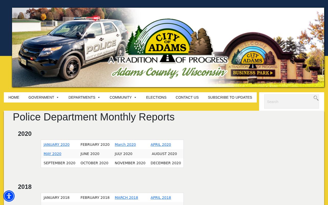 Adams County City of Adams historical police arrest-report archive