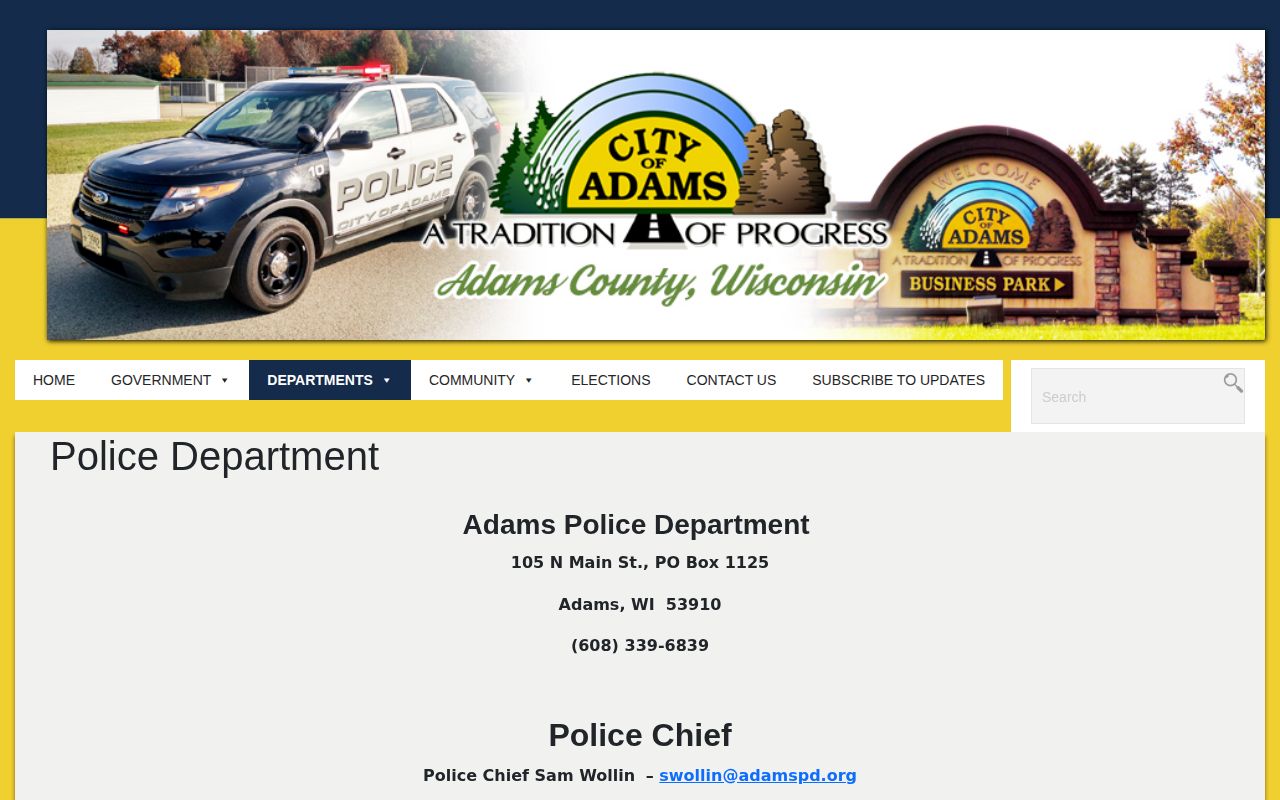 Adams County City of Adams Police Department arrest-record contact source
