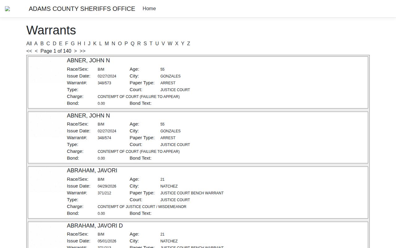 Adams County warrant record search portal
