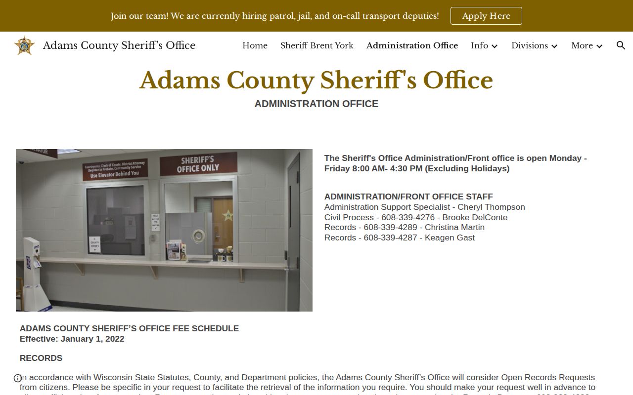 Adams County booking record and photo request information