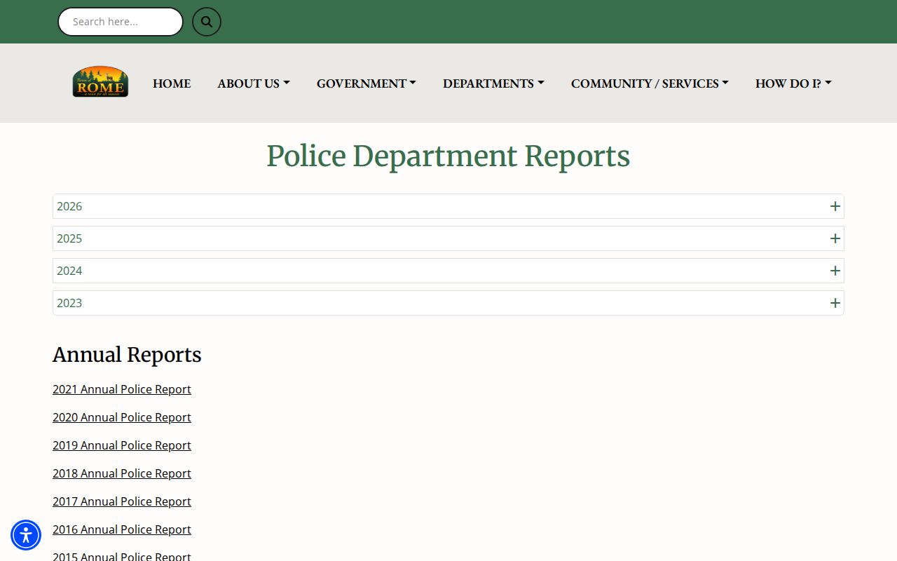 Adams County Town of Rome Police Department reports and arrest-record source