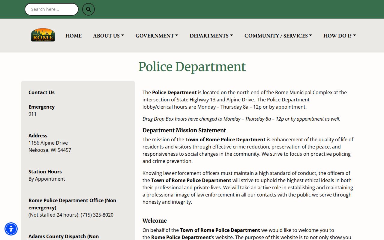 Adams County Town of Rome police arrest-record contact source